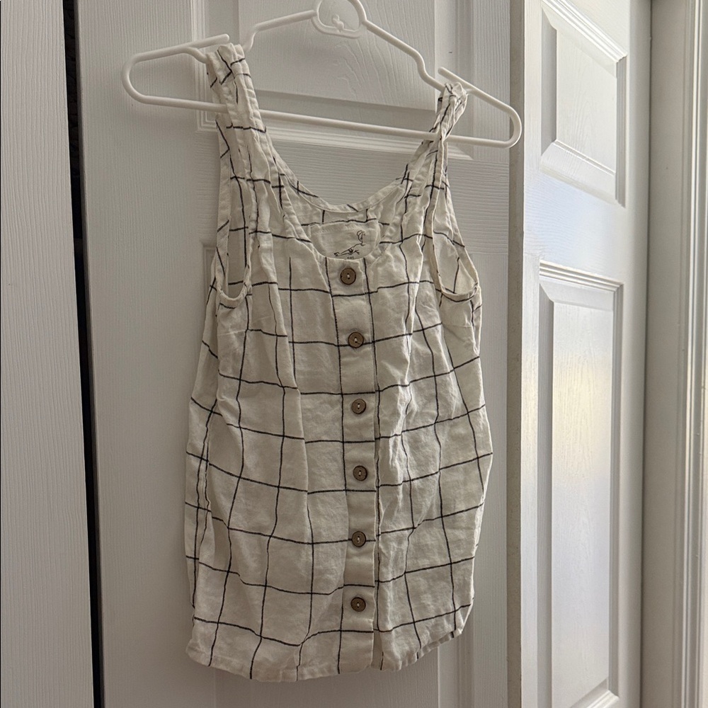 notPERFECTLINEN White and Black Checkered Tank